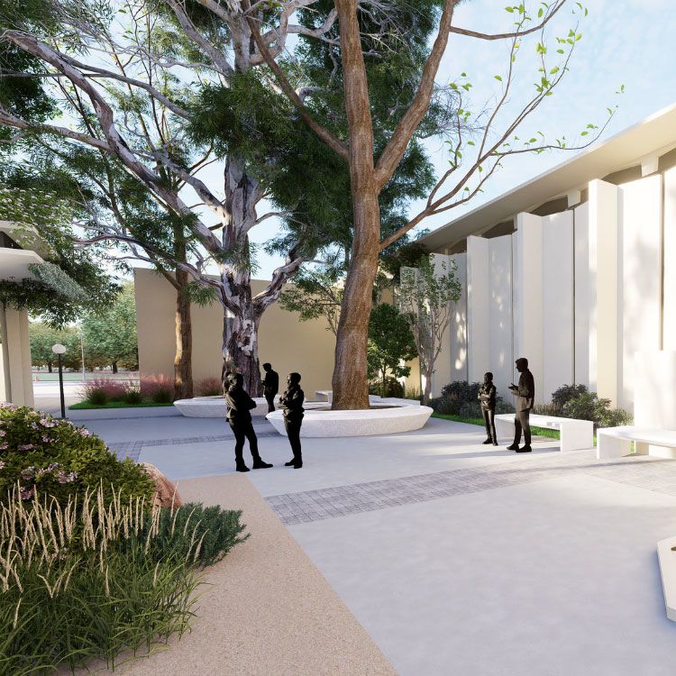 Benches in new entrance plaza